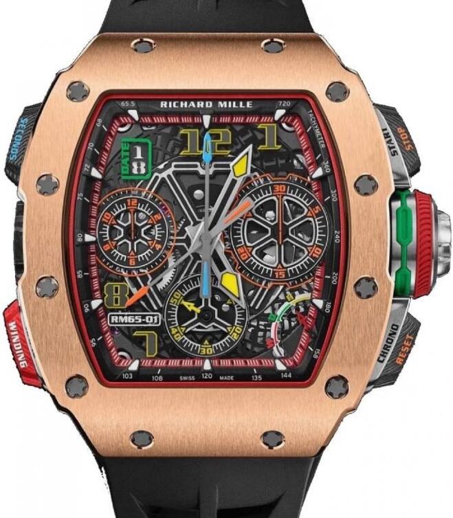 Luxury Richard Mille RM 65-01 Automatic Split-Seconds Chronograph Rose Gold Replica Watch